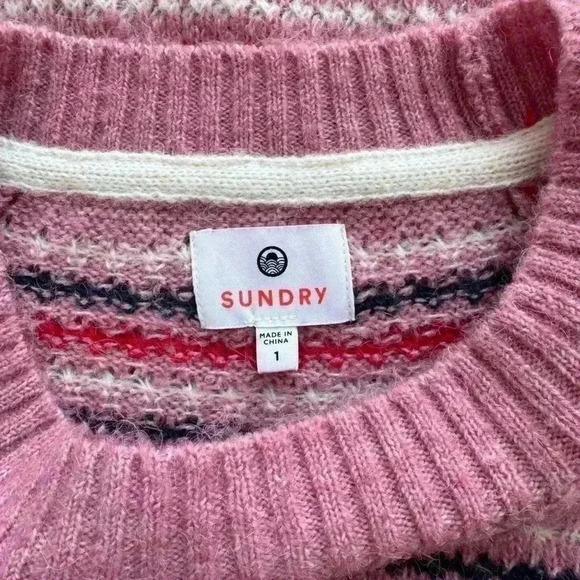Women's Sundry Knit Sweater Size Small Pink Stripes Casual Workwear Pullover - Picture 2 of 4